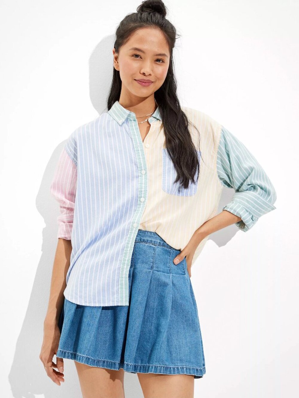American Eagle Indigo Waters Pleated Denim Mini Skirt Y2K 6